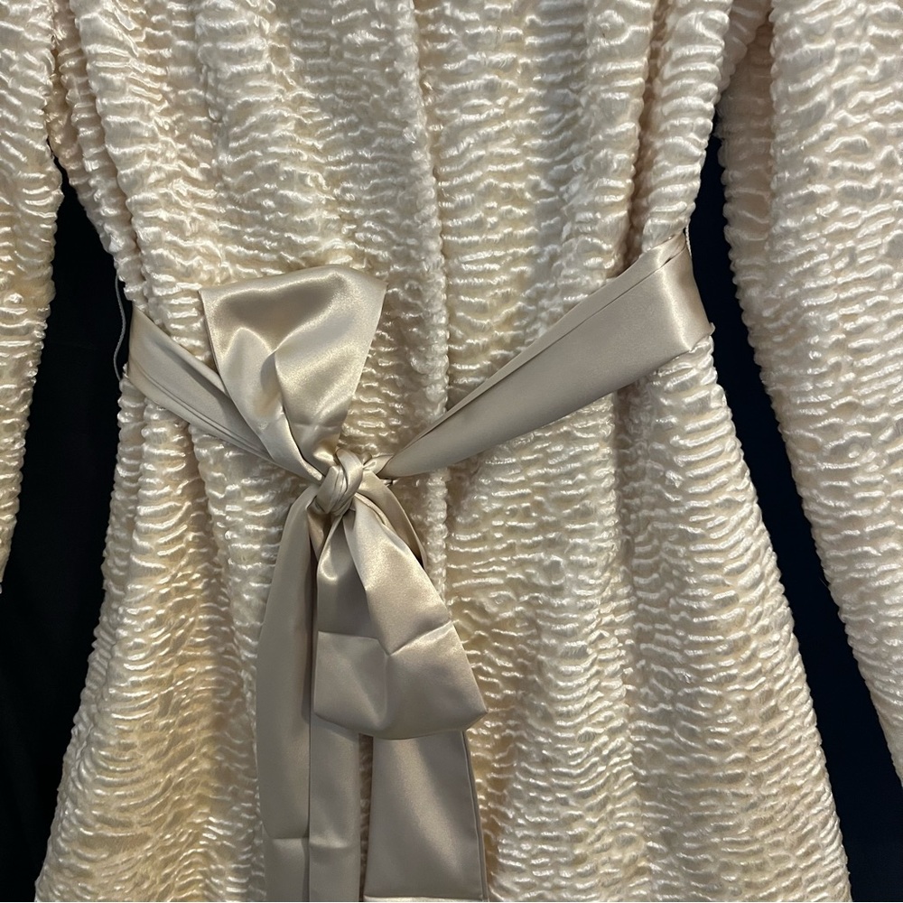 INC International Concepts Champagne Faux Fur Textured Coat w/ Satin Sash - Picture 11 of 13